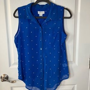 Liz Claiborne Button Down Diamond Print Sleeveless Blouse Medium